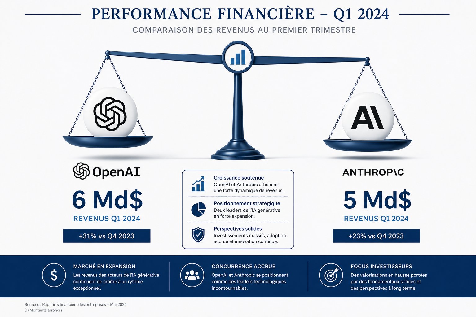 Illustration : Anthropic vers sa première rentabilité tandis qu'OpenAI domine avec 6 Md$ Q1 : les DSI face au duopole IA