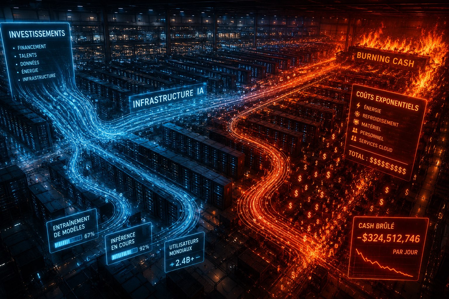 Illustration : OpenAI en burn-rate extrême : 3,7 Md$ au premier trimestre 2026, 34 milliards sur l'année - la valorisation tient-elle ?