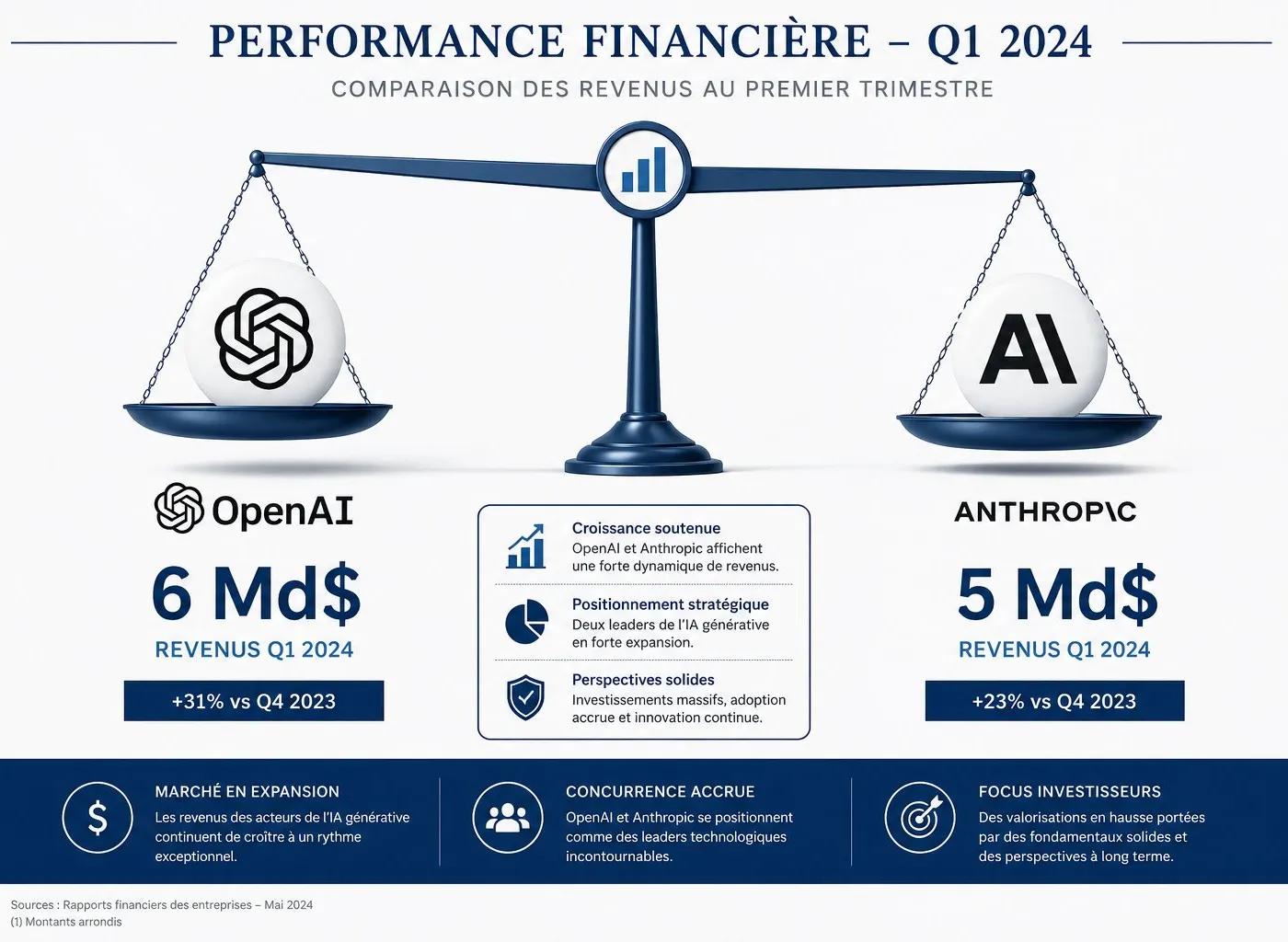 Illustration : Anthropic vers sa première rentabilité tandis qu'OpenAI domine avec 6 Md$ Q1 : les DSI face au duopole IA