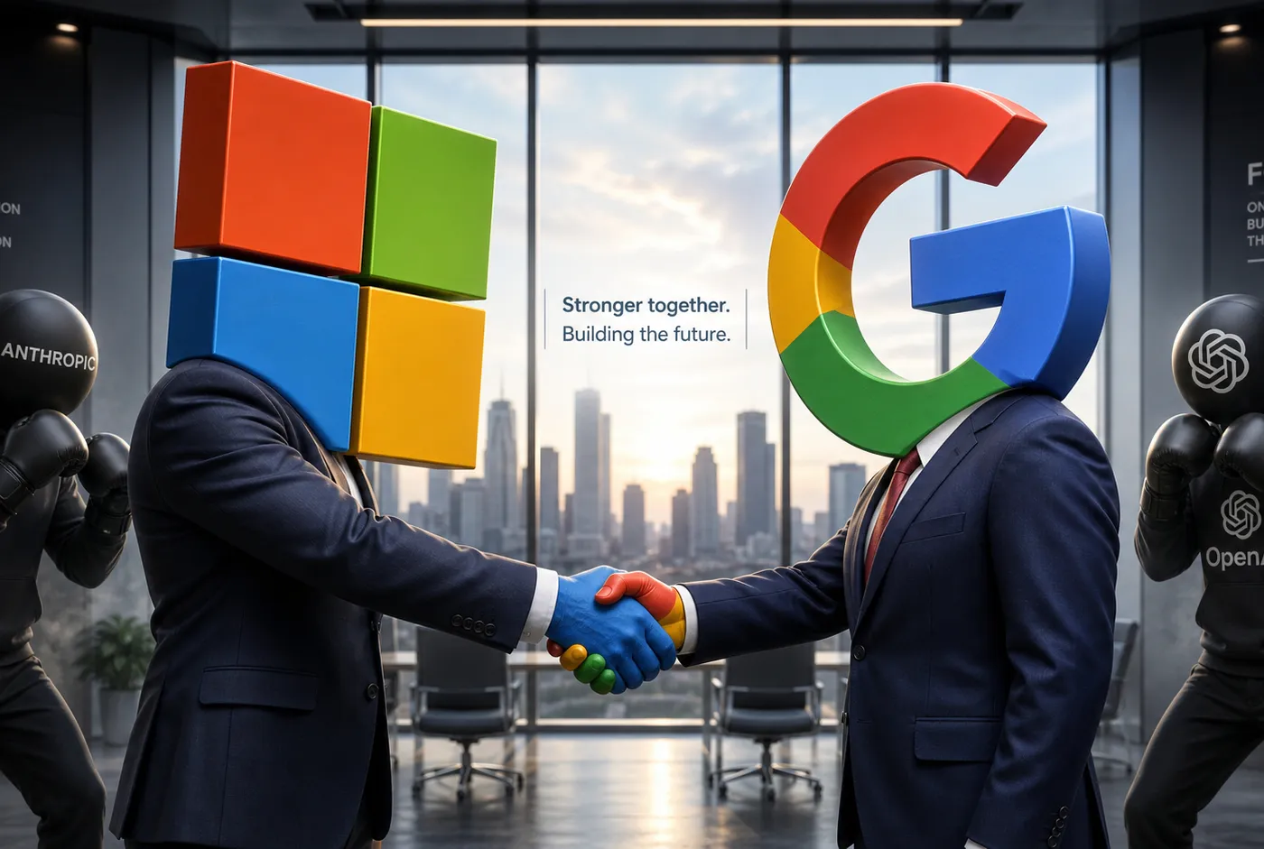 Illustration : L'alliance inattendue : Google et Microsoft font front commun contre Anthropic et OpenAI