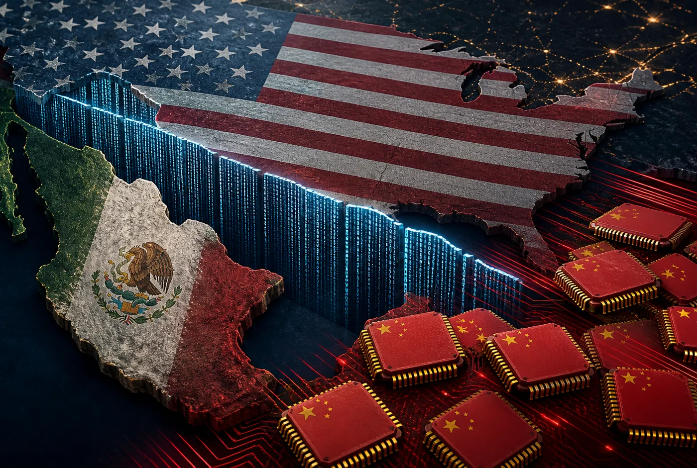 Illustration : Washington intensifie la guerre des puces : les États-Unis pressent le Mexique de bloquer les exports de matériel IA chinois